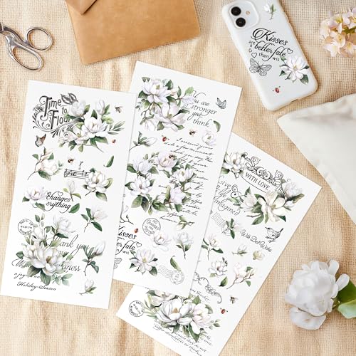 Joeyan 3 Sheets Rub On Transfers for Crafts and Furniture White Magnolia Rub on Transfer Sticker Inspirational Quotes Decal for Wood Glass Metal Canvas Porcelain Plastic DIY Craft Home Decor, 6" x12" - style: White Magnolia