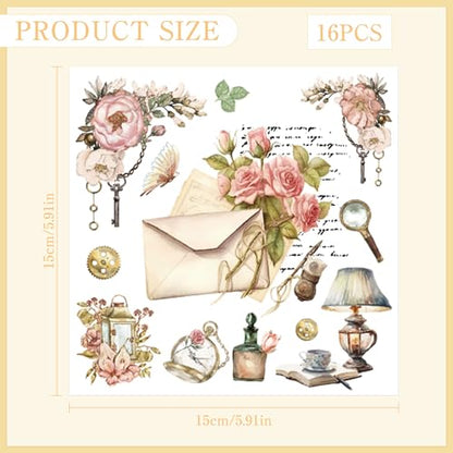 16 Pcs Vintage Floral Rub-On Transfers for Furniture & Crafts - style: Vintage Pink
