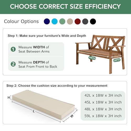 Summsun Outdoor Bench Cushion Pad, 42 x 18 x 3 Inch, Beige - color: Beige, size: 42x18x3 Inch