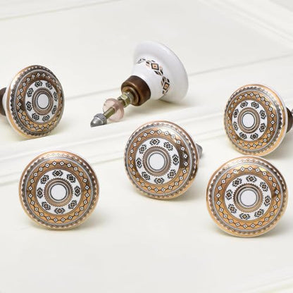 Indian Shelf Wheel Cabinet Knobs for Drawer Dresser 6 Pieces - color: Gold White, size: 6 Knobs