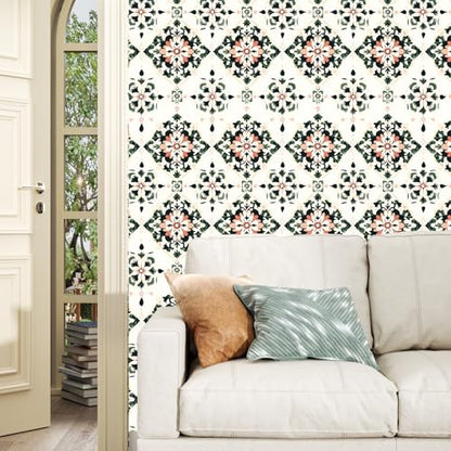 BOKEBEVE Boho Floral Peel and Stick Wallpaper Beige Green 17.5 x 118In - color: Beige/Yellow/Green, size: 17.5" x 118"
