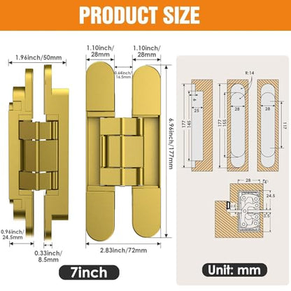 7" Hidden Door Hinge/Concealed Hinges,Invisible Hinges - color: Gold, size: 7 inches