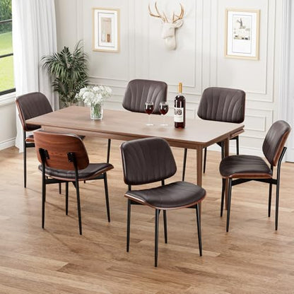 REONEY Dining Chairs Set of 4, Mid-Century Modern Kitchen Chairs, Brown - color: Dark Brown Shell Strips