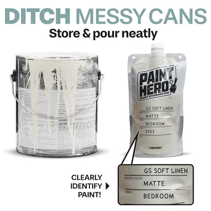 Paint Hero 8 Pack Paint Storage Bags - Airtight Refillable 1 Quart Pouches with Funnel