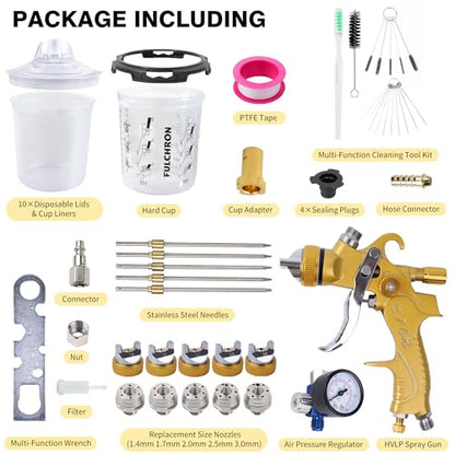 HVLP Spray Gun Kit with 10 Disposable 600ML Paint Cups & 5 Nozzles - color: Yellow