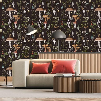 BaoHArtHome Mushroom Peel and Stick Wallpaper 17.7 x 9.8 ft