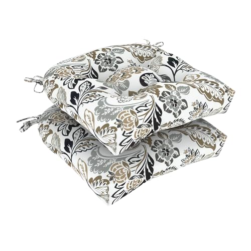 DYTXIII Set of 2 Outdoor Chair Cushions 19"x19"x4", Water Repellent Tufted Patio Seat Cushions with Ties, Thick Replacement Pads for Wicker Dining Chairs, Patio Furniture, Dailey Tan - color: Dailey Tan