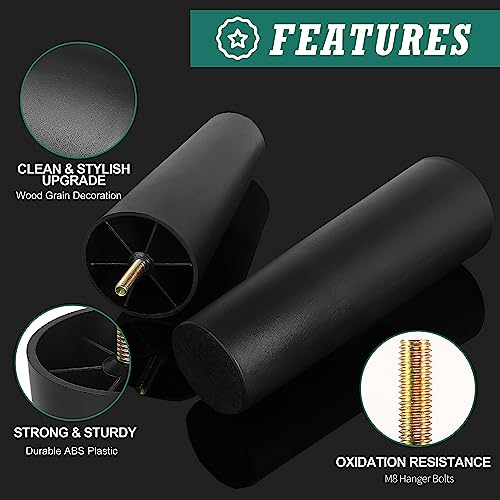 4pcs Plastic Furniture Legs 8" with T-Nuts, M8-1.25 Thread Bolt - size: 8 Inch, M8-1.25 Metric Thread Bolts