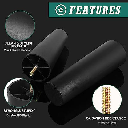 4pcs Plastic Furniture Legs 8" with T-Nuts, M8-1.25 Thread Bolt - size: 8 Inch, M8-1.25 Metric Thread Bolts