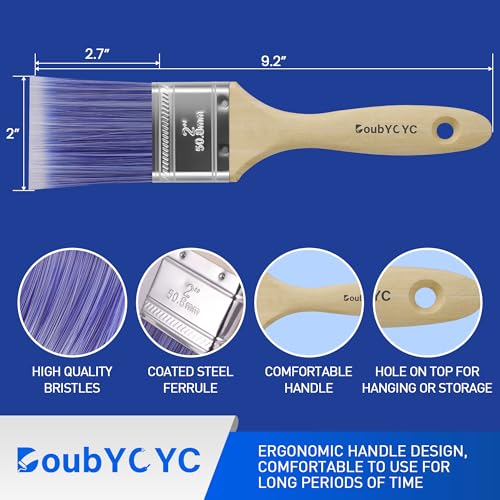 Paint Brushes - 12 Pack, 2" Flat Brushes, Paint Brush Set, Wood Paint Brushes for Walls, Stain & All Oil Paints - Home Improvement - Interior & Exterior Use - color: 12 Pack