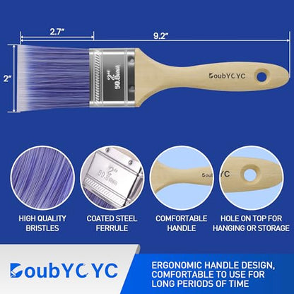 Paint Brushes - 12 Pack, 2" Flat Brushes, Paint Brush Set, Wood Paint Brushes for Walls, Stain & All Oil Paints - Home Improvement - Interior & Exterior Use - color: 12 Pack