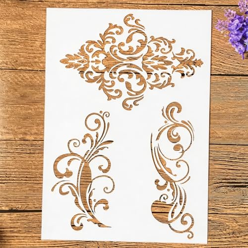 TIAMECH A4 Reusable Damask Frame Lines Stencil for Painting - style: Damask Frame Lines