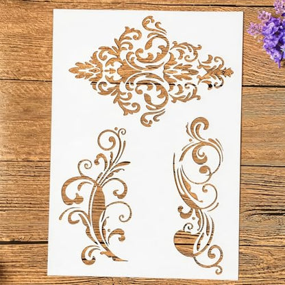 TIAMECH A4 Reusable Damask Frame Lines Stencil for Painting - style: Damask Frame Lines