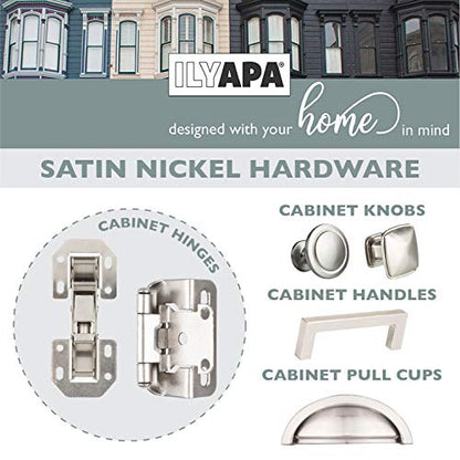 Ilyapa Full Overlay Cabinet Hinge, Satin Nickel - 2 Pack, Frameless, Soft - size: Frameless Full Overlay