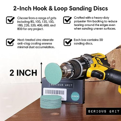 Serious Grit - 2-Inch Sanding Discs - P80 - P220 Assortment - 50 Pack - style: Mixed Grit
