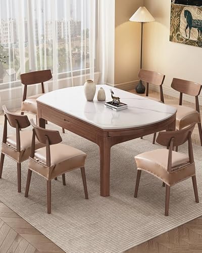 Genina Dining Chair Covers Set of 6, Waterproof PU Leather Dining Seat Covers Stretch Wipeable Dining Room Seat Cover Kitchen Chair Slipcover Protector (Rear-Covered Design, Khaki) - color: Khaki, size: Rear-Covered 6PCS