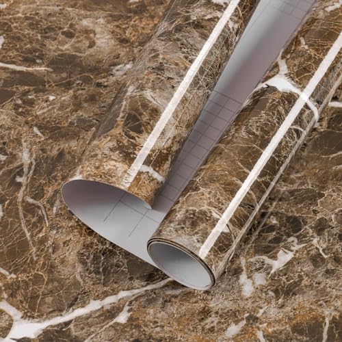 Brown Marble Contact Paper Granite Peel and Stick Countertops Self-Adhesive - size: 17.7" x 393.7"