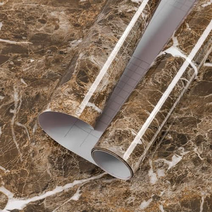 Brown Marble Contact Paper Granite Peel and Stick Countertops Self-Adhesive - size: 17.7" x 393.7"