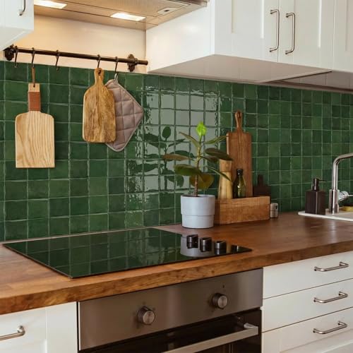 24 Sheets Peel and Stick Backsplash Tiles, 6x6 Inch Self-Adhesive 3D Square Wall Tile Stickers for Kitchen, Bathroom, RV, Countertops, Furniture, Stairs, Green - color: Green