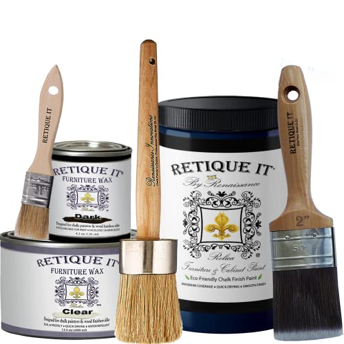Retique It Chalk Furniture Paint by Renaissance DIY, Wax Kit, 45 Black Indigo - color: 45 Black Indigo
