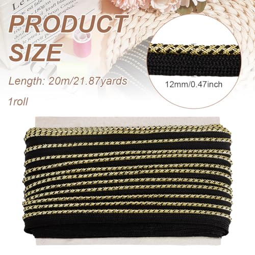 FINGERINSPIRE 21.9 Yards Polyester Braided Piping Trim - 1/2" Wide Black Twisted Lip Cord Trim for DIY Home Curtain Decor