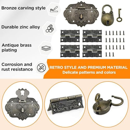 1 Set Jewelry Box Hinges Hasp Catch Lock, Retro Engraved Decorative - color: 6 PCS