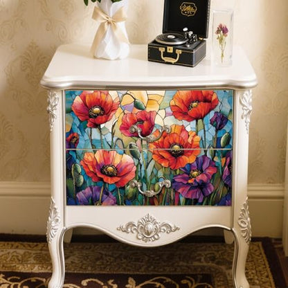 Peacoblue Color Papaver Phoeas Rub On Transfers for Furniture Craft 6"x12" - style: Color Papaver Phoeas