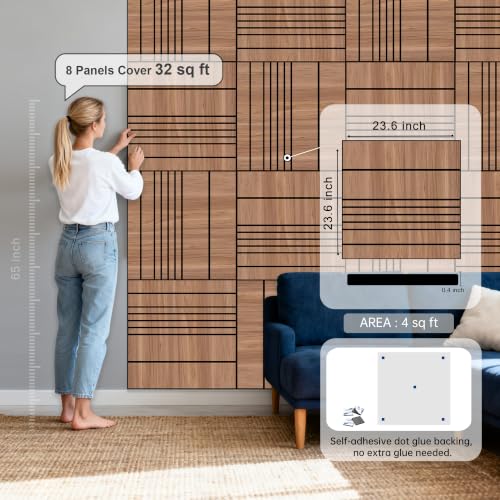 WoveN SounD Acoustic Wall Panels, Teak, 8 Pack, 23.6x23.6 in - color: Teak, size: VariSlat