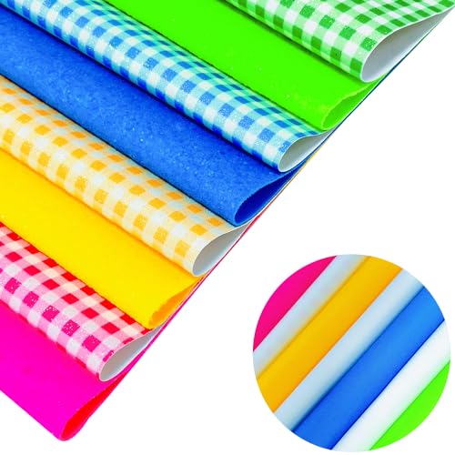8pcs Colorful Plaid Printed Faux Leather Sheets 8x12 inch Shiny Crystal Candy Solid Color Chunky Glitter Girl Fabric for Bows Crafts (Summer Plaid), 19014 - color: Summer Plaid