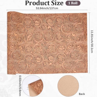 54 x 11.8 Inch Flower PU Leather Rolls Floral Embossed Sheet - color: Peru 2