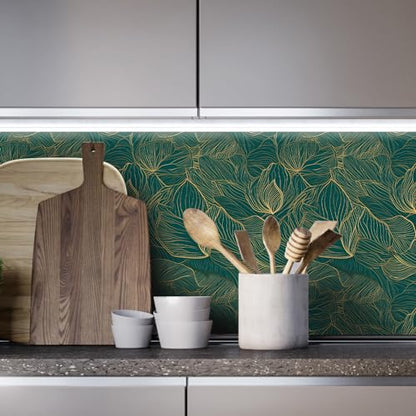 Gold Leaves Peel and Stick Wallpaper - 17.71in X 236.2in Self-Adhesive, Removable, Waterproof Vinyl for Bedroom, Living Room, Cabinets - color: Wallpaper-03, size: 17.7" x 236.2"