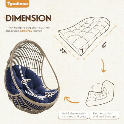 Egg Chair Cushion Replacement, Waterproof Outdoor Hanging Egg Swing Chair Cushions Pads, U-Shaped Thickened Cushions for Hanging Eggs Chair with Ties, 47x33x7 Inches (Blue) - color: Blue