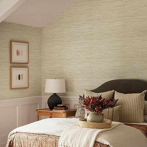 JiffDiff Grasscloth Wallpaper Peel and Stick Cream Grassweave Peel & Stick Wallpaper Textured Wallpaper Contact Paper 17.3"x118" - color: Beige, size: 17.3" x 118"