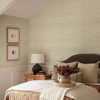 JiffDiff Grasscloth Wallpaper Peel and Stick Cream Grassweave Peel & Stick Wallpaper Textured Wallpaper Contact Paper 17.3"x118" - color: Beige, size: 17.3" x 118"