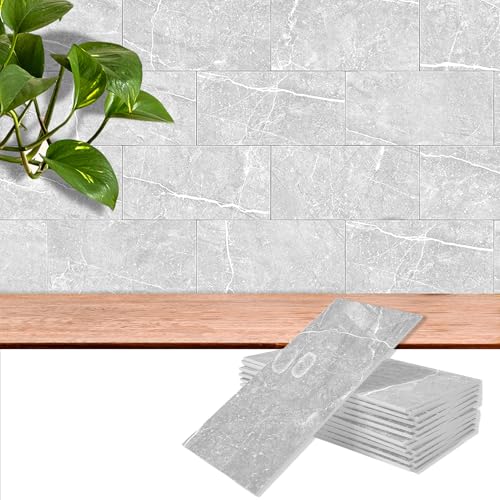 32 Sheets Bardiglio Gray Marble Peel & Stick Subway Tile 4"x8" - color: Bardiglio Gray Marble, size: 32 Pcs 4" x 8" x 0.07"