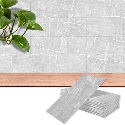 4 Sheets Bardiglio Gray Marble Peel & Stick Subway Tile 4"x8" - color: Bardiglio Gray Marble, size: 4 Pcs 4" x 8" x 0.07"
