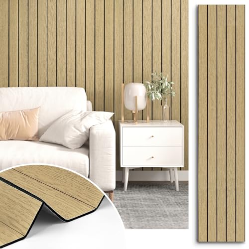 Wood Panels for Walls 3D Textured Faux Wood Acoustic Wall Panels - color: 3.netural brown, size: 11.8" x 118"