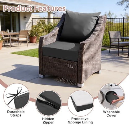Outdoor Deep Seat Cushion Set, 24x24 Inch, Dark Grey, Set of 1 - color: Dark Grey