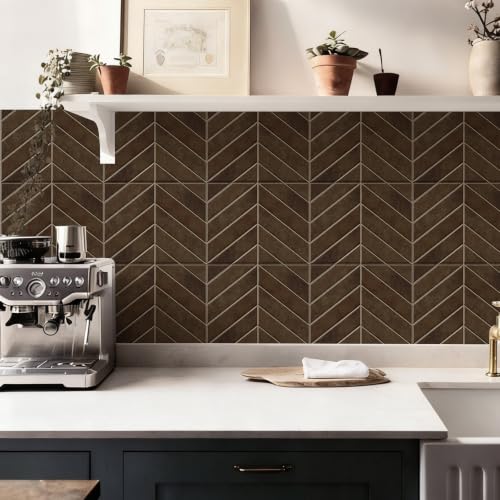 10 Sheets Thicker Design Peel and Stick Backsplash, 3D Self Adhesive Peel and Stick Wall Tile Backsplash for Kitchen, Bathroom, 11.4"x9.1", Dark Browm - color: Dark Brown