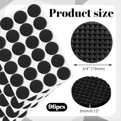 96 Pcs Non Slip Furniture Pads 3/4 in Round Black Plastic Rubber Furniture Pads Self Adhesive Rubber Anti Skid Pad Anti Slip Table Legs Chair Feet Furnitures Pad for Hardwood Tiles Floors