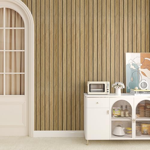 Brown 3D Wood Panels for Wall Living Room Soundproof 16.8"×118" - color: Brown