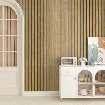 Brown 3D Wood Panels for Wall Living Room Soundproof 16.8"×118" - color: Brown