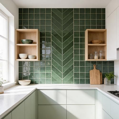 Select 5 Pack Peel and Stick Backsplash Chevron Tiles, 12x12 in, Green - color: Green, size: Chevron Shape