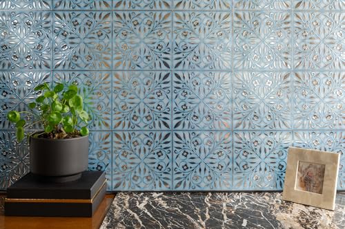 Main Street Peel and Stick Wallpaper Tiles, Blue & Silver Leaves, 24-Pack - style: Blue and Silver Leaves