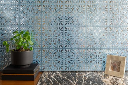 Main Street Peel and Stick Wallpaper Tiles, Blue & Silver Leaves, 24-Pack - style: Blue and Silver Leaves