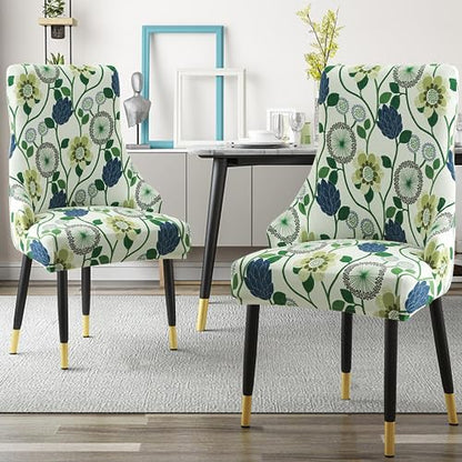 Liykimt Stretch Wingback Side Chair Slipcover-Accent Chair Cover Slipcover with Arm,Washable Upholstered Arm Dining Chair with Nailed Trim Protector for Dining Living Room - color: White/Bottle Green