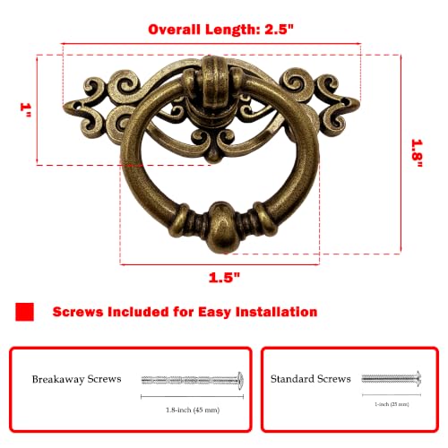 8 Pack Antique Brass Ring Pulls, Single Hole Cabinet Hardware - color: Antique Brass
