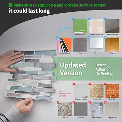 LONGKING Self-Adhesive Kitchen Backsplash, Marble Look Decorative Tiles (10 Tiles) - color: Blue