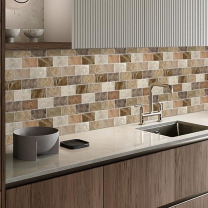 10 Sheets Peel and Stick Backsplash for Kitchen 12"X12" Renter Friendly Backsplash Back Splash Adhesive Subway Wall Tile Flat Vinyl Sticker for Bathroom Brown Marble B (Not 3D Tile)