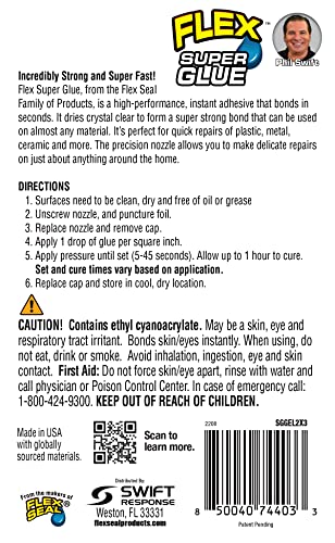 Flex Super Glue Gel, (2) 3 Gram Tubes, 5-Pack, Clear, Instant Bond, Quick Dry, Cyanoacrylate Adhesive, Precision Tip for Wood, Metal, Plastic, Crafts, Ceramic, and Toy Repairs - size: 5-Pack, style: Gel (2) 3 Gram Tubes